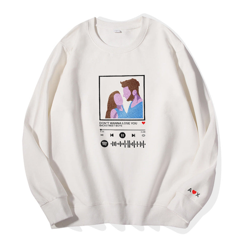 Custom Embroidered Pattern Audio Track - Personalized Couple Sweatshirt