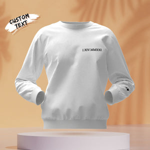 Custom Engraved Embroidery Round Neck Roman Numeral Date - Personalized Couple Sweatshirt