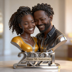 Personalized Black Couple 5th Anniversary Custom Shaped Acrylic Plaque - Custom 2021 Wood Milestone Gift for Husband, Wife Table Decor