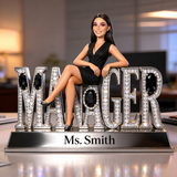 Custom Latin Female Manager Desk Nameplate Plaque - Personalized Latina Boss Figurine, Luxury Crystal Office Decor Gift