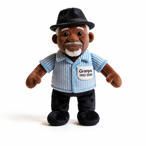 Custom Memorial Black Grandpa Faux Fur Shaped Pillow - Personalized Funeral Keepsake Stuffed Figure, Remembrance Gift for Loss of Grandfather