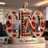 Custom Female CEO Desk Nameplate Plaque - Personalized Female Boss Executive Figurine, Office Decor, Promotion & Boss Lady Gift