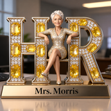 Custom Older Female HR Desk Nameplate - Personalized Human Resources Figurine, Office Decor Acrylic Plaque, Retirement Gift