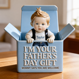 Personalized Baby Boy in Box Acrylic Plaque, Custom Taylor Father's Day Gift Keepsake Statue, Cute Newborn Son Daughter Table Decor from Mommy