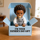 Personalized Black Baby Boy in Box Acrylic Plaque, Custom Taylor Father's Day Gift Keepsake Statue, Cute Newborn Son Daughter Table Decor from Mommy