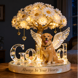 Custom Always In Our Hearts Angel Wings Figurine, Personalized Golden Retriever Memorial Tree Lamp Statue, Dog Loss Sympathy Night Light
