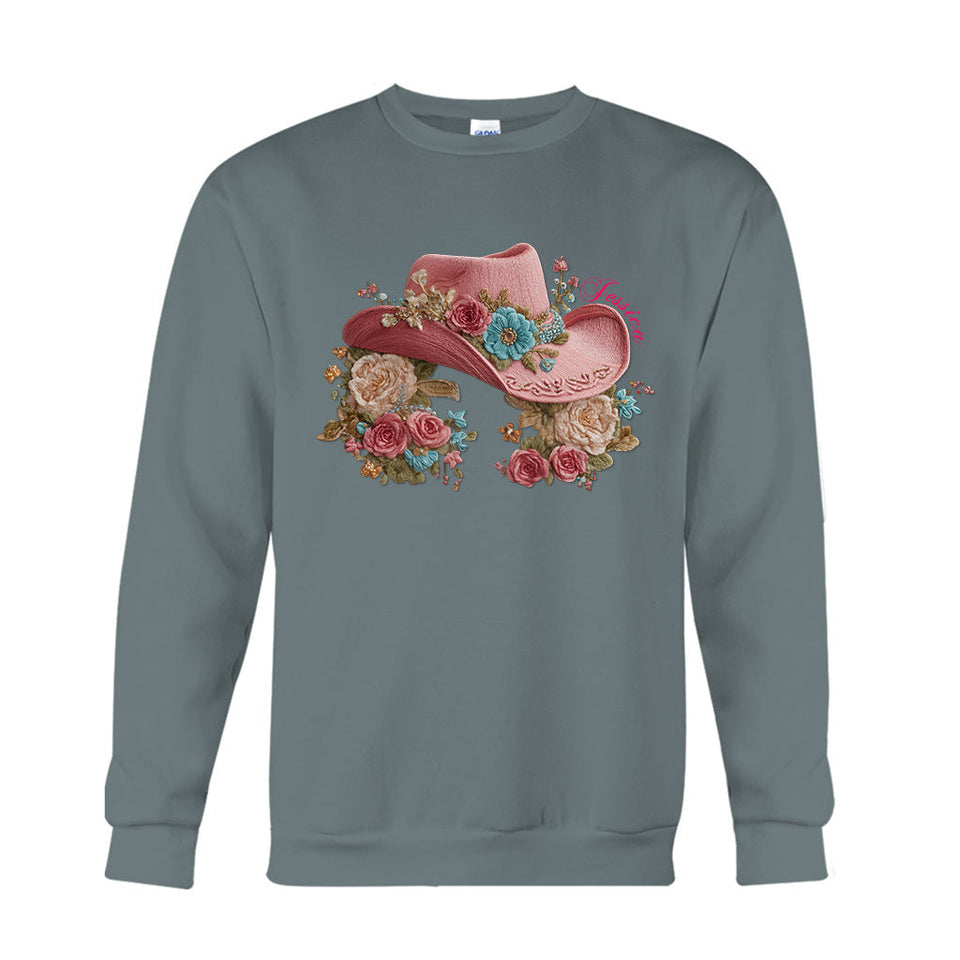 Cowgirl Hat And Flowers - Personalized Cowgirl T-shirt And Hoodie