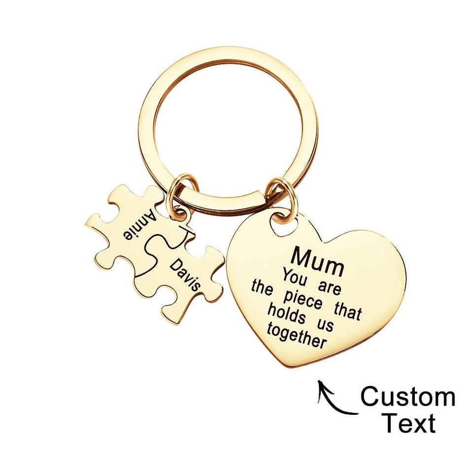 You're The Piece That Holds Us Together Puzzle Heart - Personalized Mother Puzzle Heart Keychain