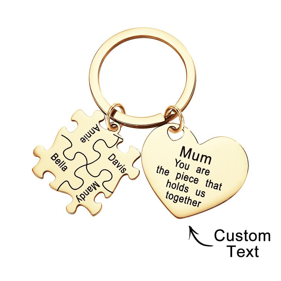 You're The Piece That Holds Us Together Puzzle Heart - Personalized Mother Puzzle Heart Keychain