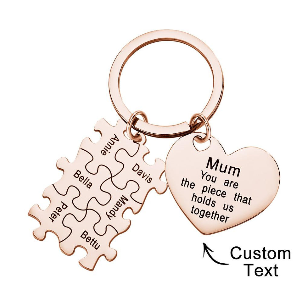 You're The Piece That Holds Us Together Puzzle Heart - Personalized Mother Puzzle Heart Keychain