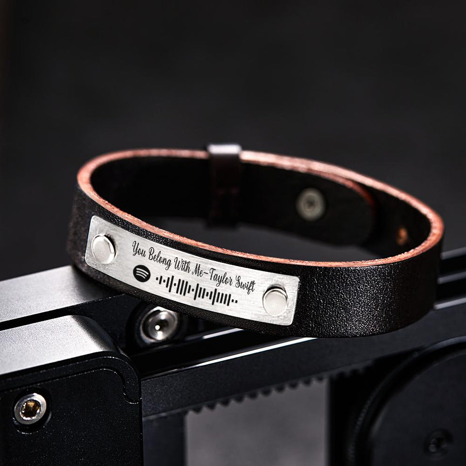 Scannable Spotify Code For Couple - Personalized Soundwaves Leather Bracelet