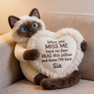Custom Siamese Cat Memorial Heart Pillow - Personalized Pet Loss Keepsake & Hug Cushion - Sentimental Gift for Cat Lovers and Grieving Owners