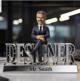 Custom Older Male Designer Desk Sign Personalized Mature Man Office Decor Figurine Luxury Crystal Nameplate Executive Portrait Statue Gift