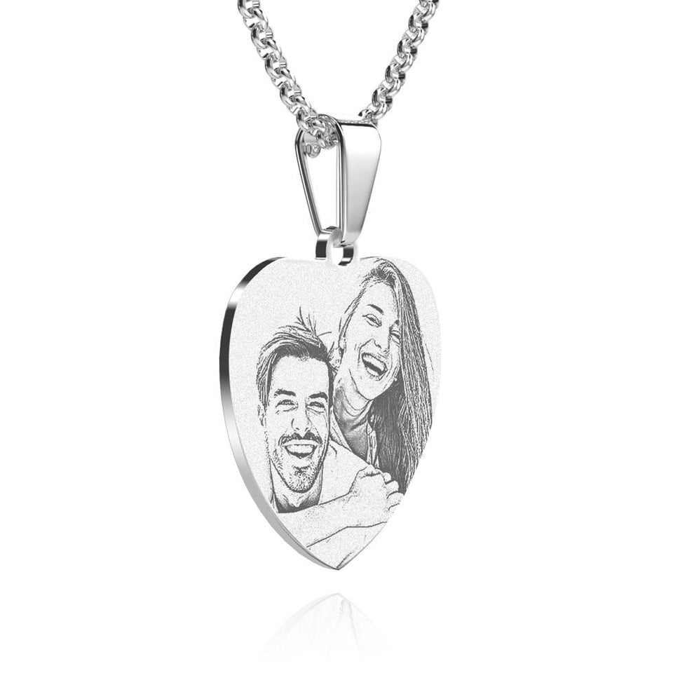 Personalized Women's Heart Photo Engraved Tag Necklace
