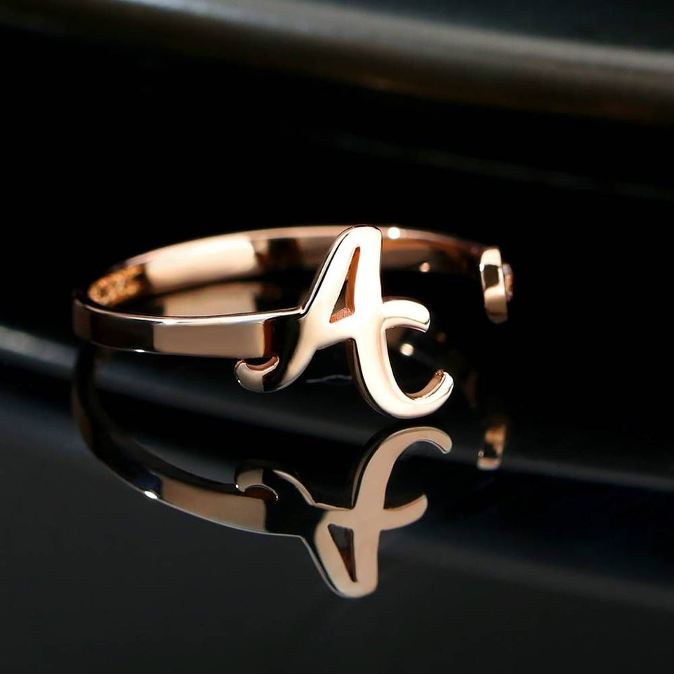 Letter Inital - Personalized 925 Sterling Silver Rose Gold Ring