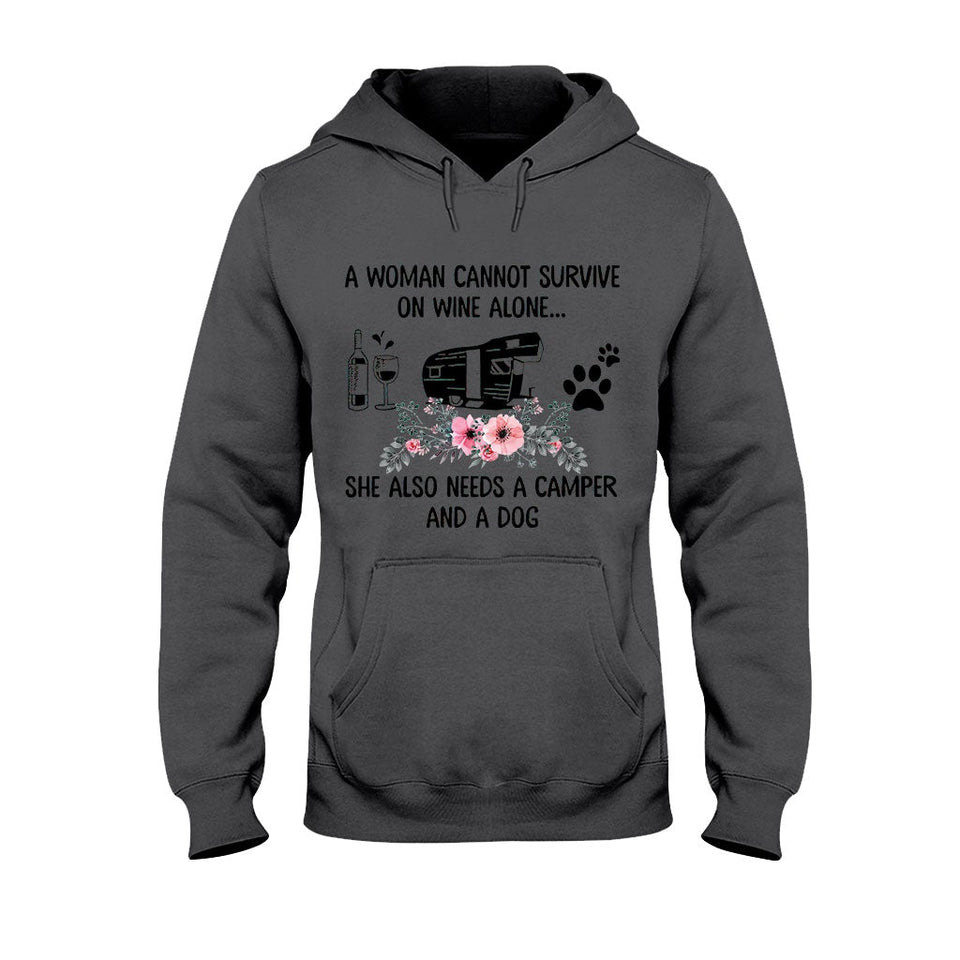 A Woman Cannot Survive On Wine Alone - Camping T-shirt and Hoodie 1121