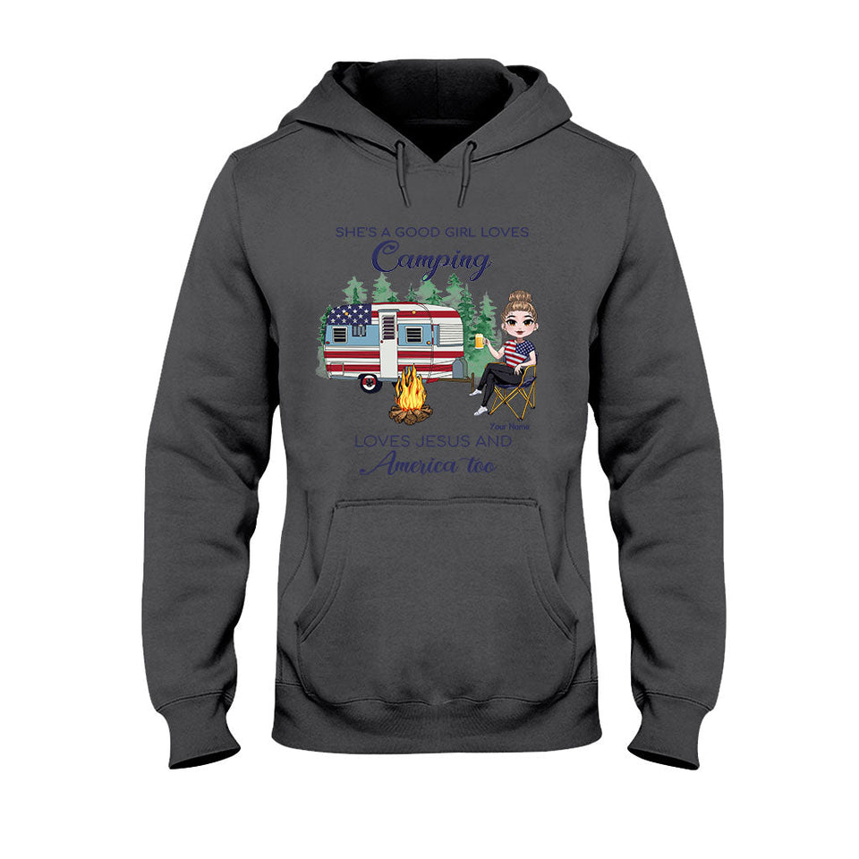 She's A Good Girl Loves Camping - Personalized Independence Day T-shirt and Hoodie