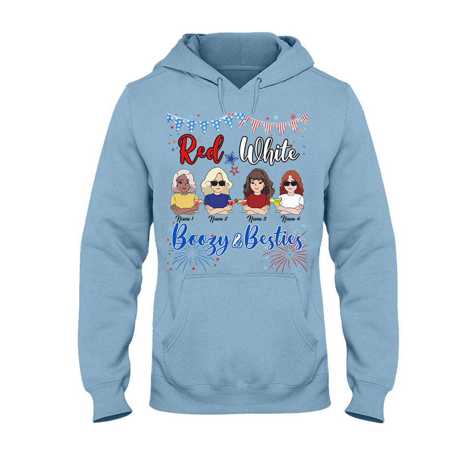 Red White Boozy And Besties - Personalized Independence Day T-shirt and Hoodie