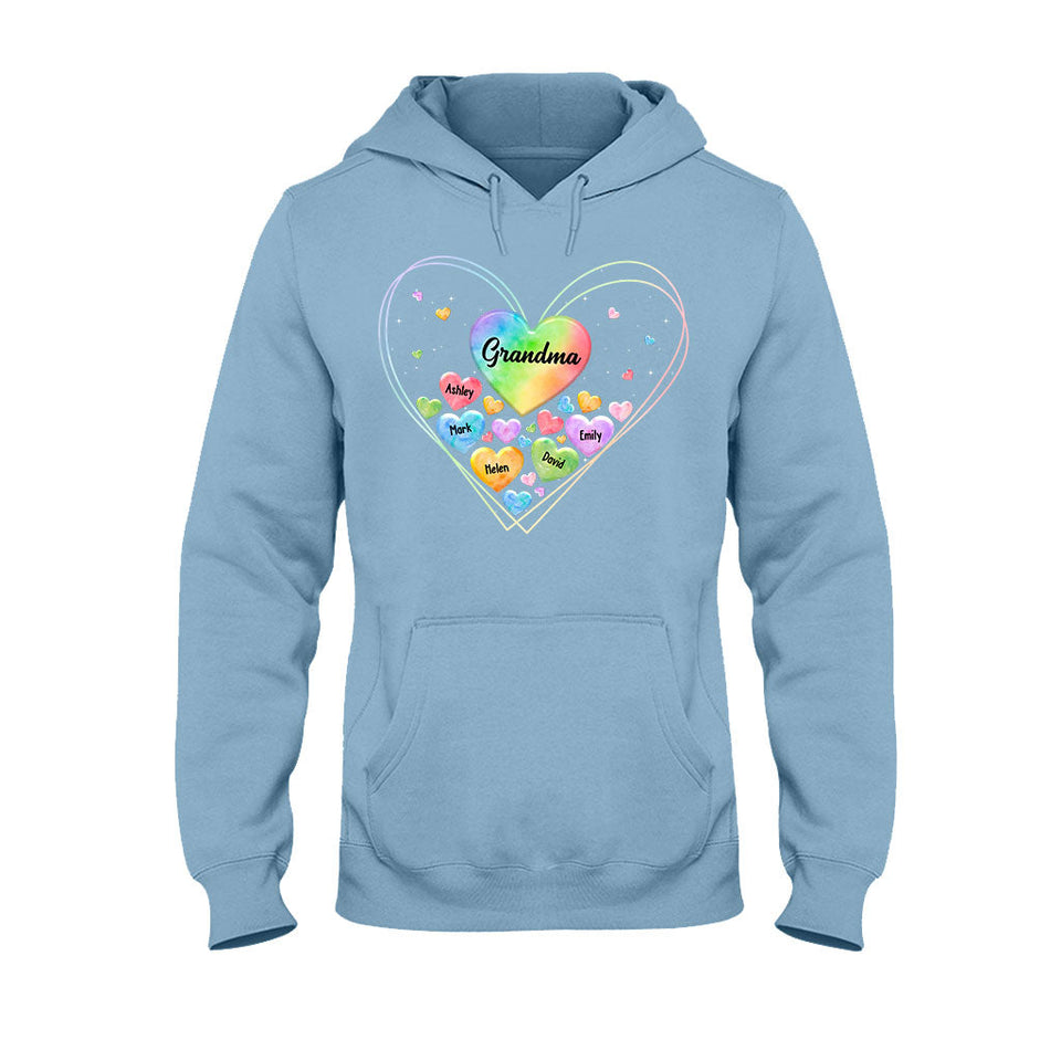 Colorful Heart Of Grandma Mother - Gift for grandma, grandma, mom - Personalized T-shirt And Hoodie