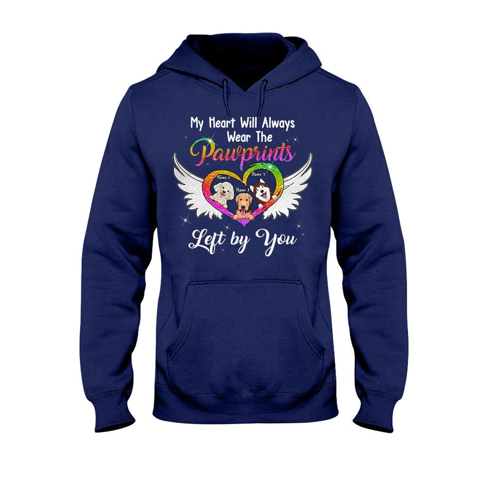 My Heart Will Always Wear The Pawprints - Personalized Dog T-shirt and Hoodie With Faux Glitter Print