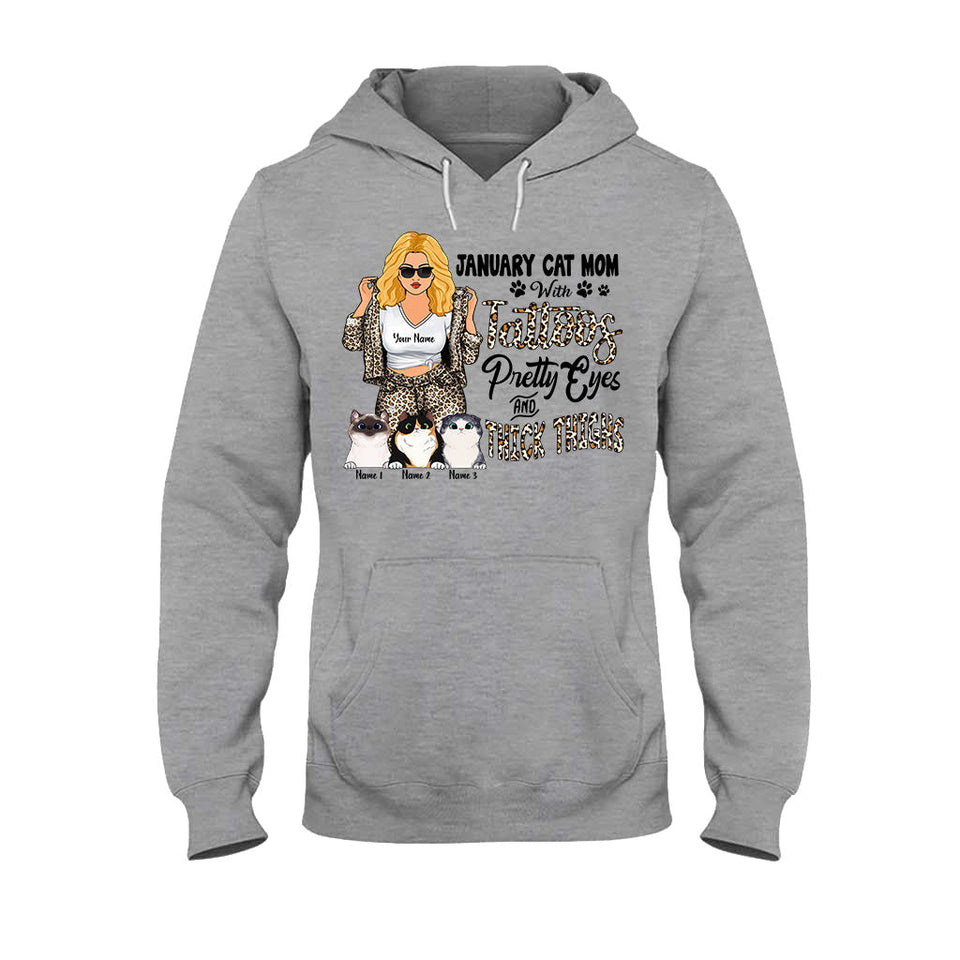 Cat Mom With Tattoos Pretty Eyes And Thick Thighs - Personalized Mother's Day Cat T-shirt and Hoodie
