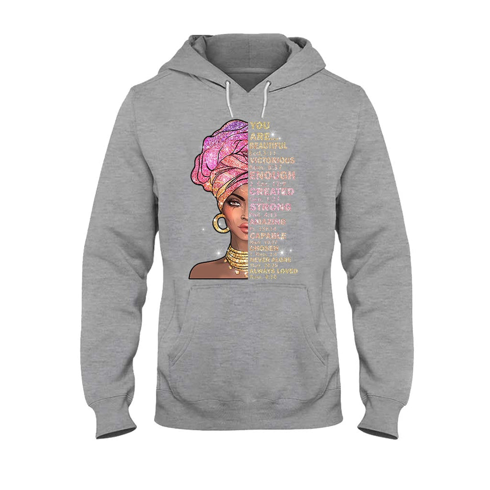 You Are Beautiful - African American T-shirt and Hoodie With Faux Glitter Print 1121
