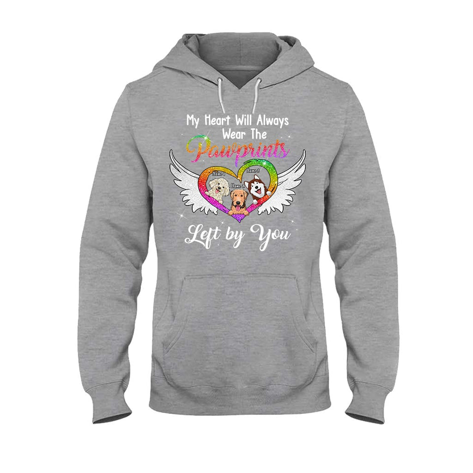 My Heart Will Always Wear The Pawprints - Personalized Dog T-shirt and Hoodie With Faux Glitter Print