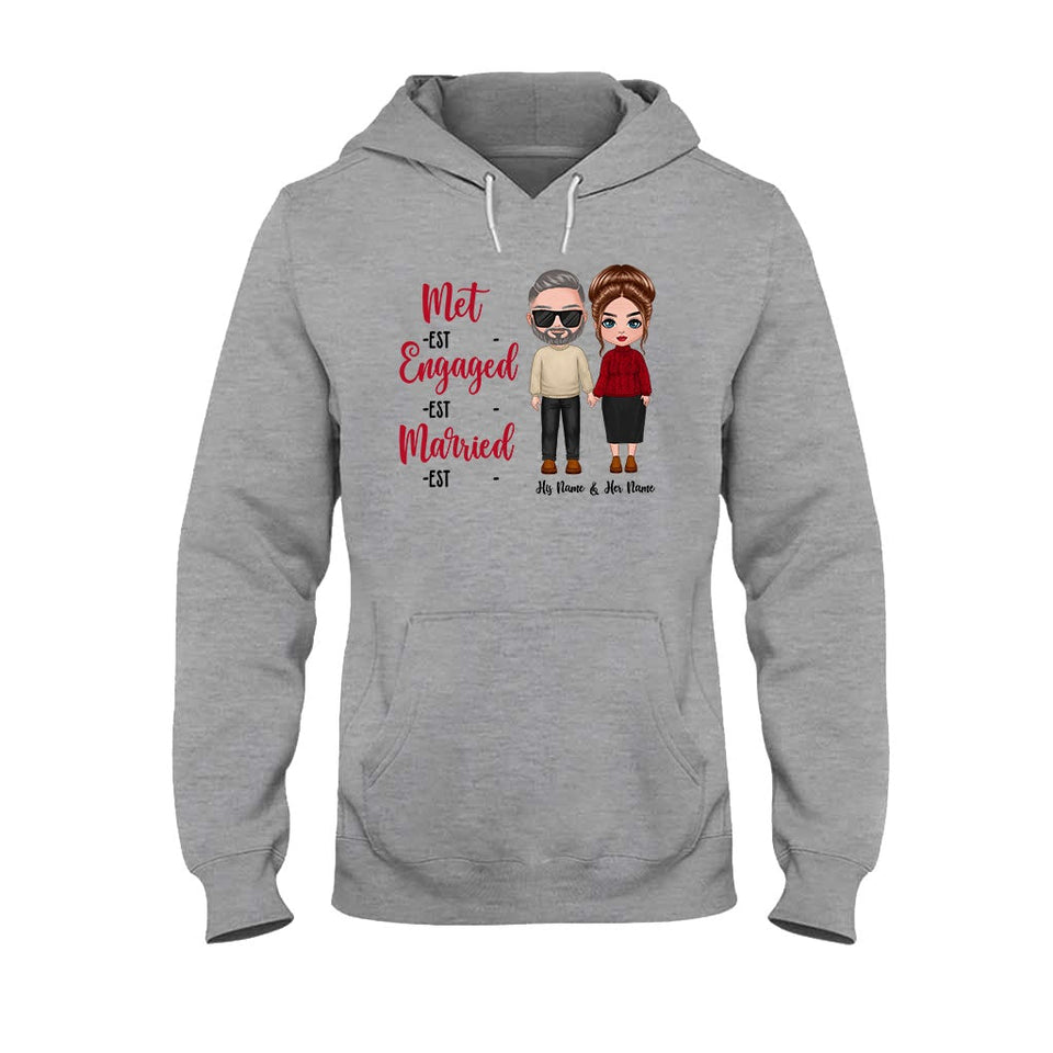 Met Engaged Married - Personalized Couple T-shirt and Hoodie