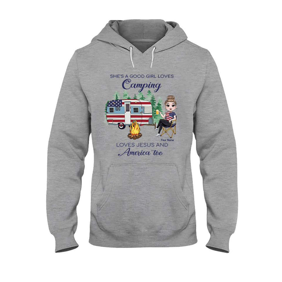 She's A Good Girl Loves Camping - Personalized Independence Day T-shirt and Hoodie