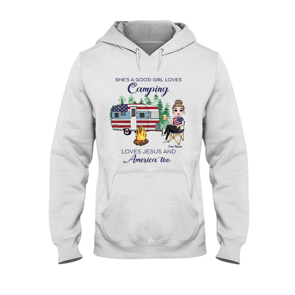 She's A Good Girl Loves Camping - Personalized Independence Day T-shirt and Hoodie