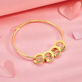 Any Name - Personalized Family Bangle Bracelet with Heart/Round Pendants