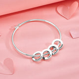 Any Name - Personalized Family Bangle Bracelet with Heart/Round Pendants