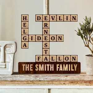 Love Family Crossword Puzzle Custom Name - Personalized Scrabble Custom Shaped Wood Plaque