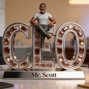 Custom Older Black Male CEO Desk Nameplate - Personalized Boss Figurine, Executive Office Decor Acrylic Plaque, Retirement Gift
