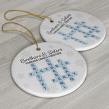 Brothers & Sisters Forever Linked Together, Sea Glass Name Puzzle - Personalized Family Ceramic Circle Ornament