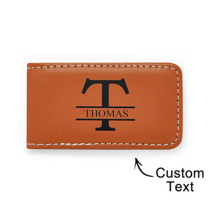 Custom Letter And Name - Personalized Leather Money Clip