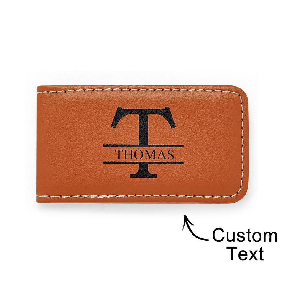 Custom Letter And Name - Personalized Leather Money Clip