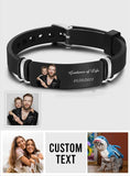 Any Photo And Message - Personalized Photo Engraved Black Bracelet