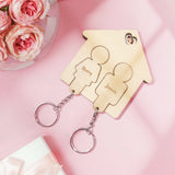 House Shape Couple - Personalized Couple Wooden Name Keychain Holder