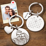 Custom Engraved Line Art Photo Calendar For Family, Couple, Besties - Personalized Keychain