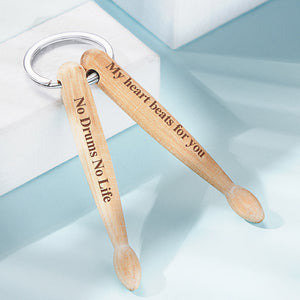 Custom Text Wooden Drumstick Wooden Drumstick Keychain - Personalized Drummer Keychain