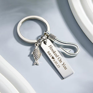 Custom Text Fish Hook Fish And Hook Keychain Love - Fishing gift for husband, wife, boyfriend, girlfriend - Personalized Keychain