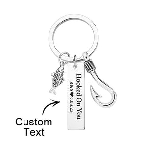 Custom Text Fish Hook Fish And Hook Keychain Love - Fishing gift for husband, wife, boyfriend, girlfriend - Personalized Keychain