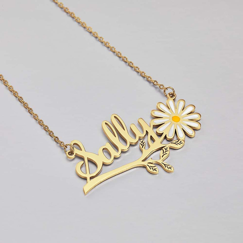 Any Name Daisy Flower - Personalized Daisy Name Necklace