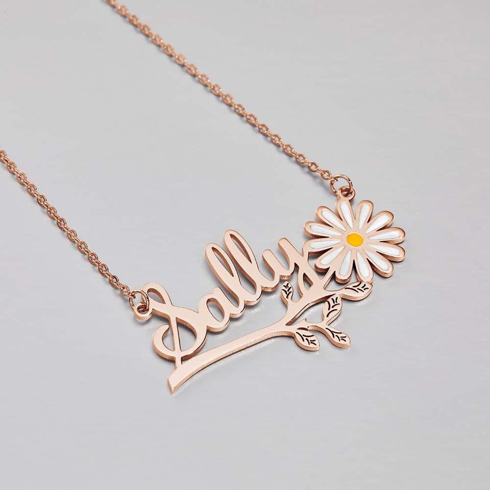 Any Name Daisy Flower - Personalized Daisy Name Necklace