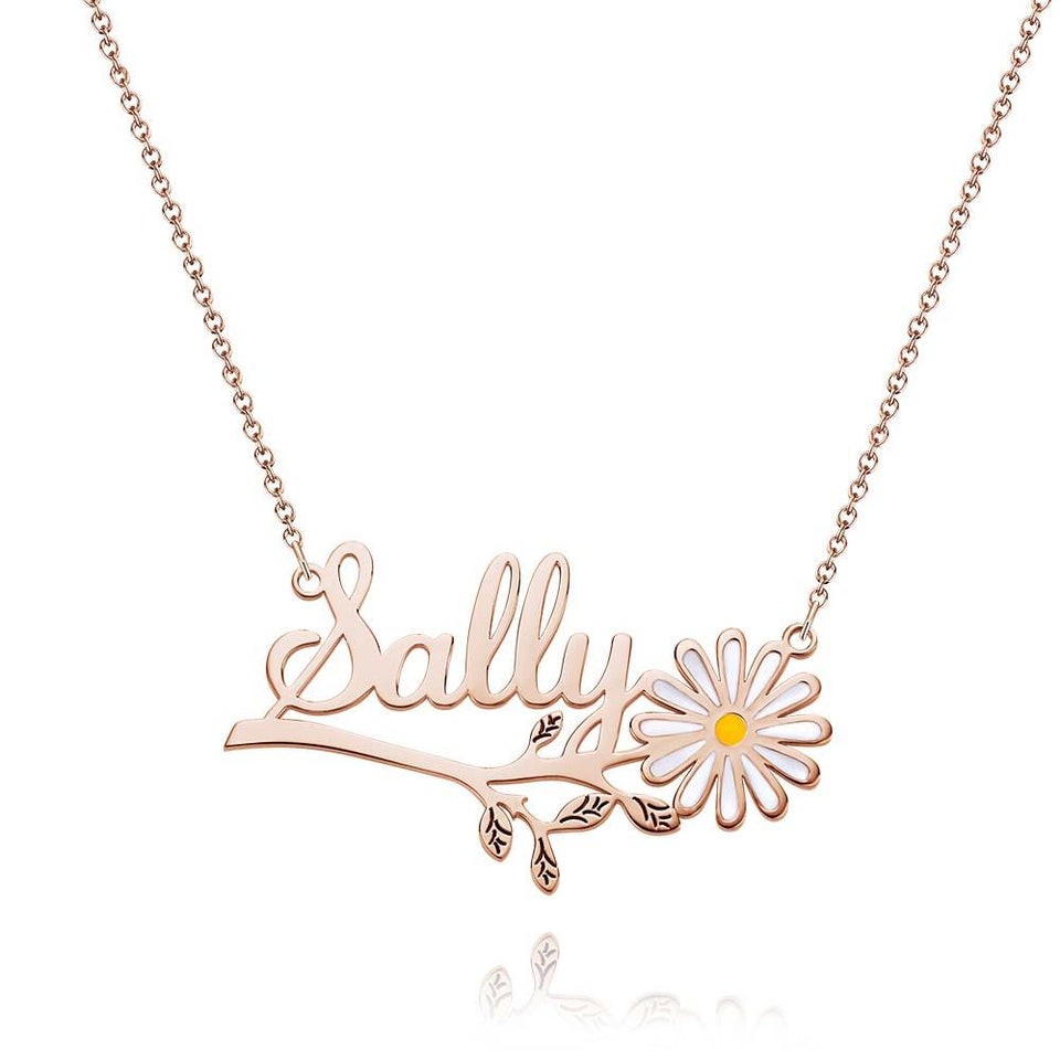 Any Name Daisy Flower - Personalized Daisy Name Necklace