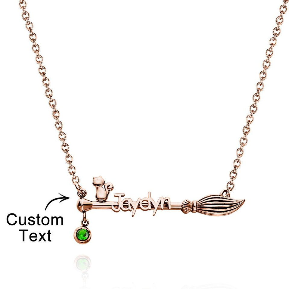 Bloom Cat Name - Personalized Broom Cat Birthstone Name Necklace