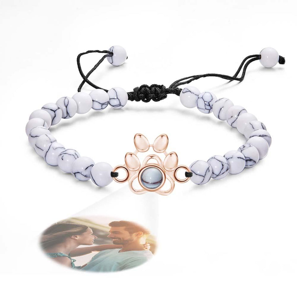 Pet's Paw - Personalized Dog Photo Projection Beads Bracelet With Pet Claw