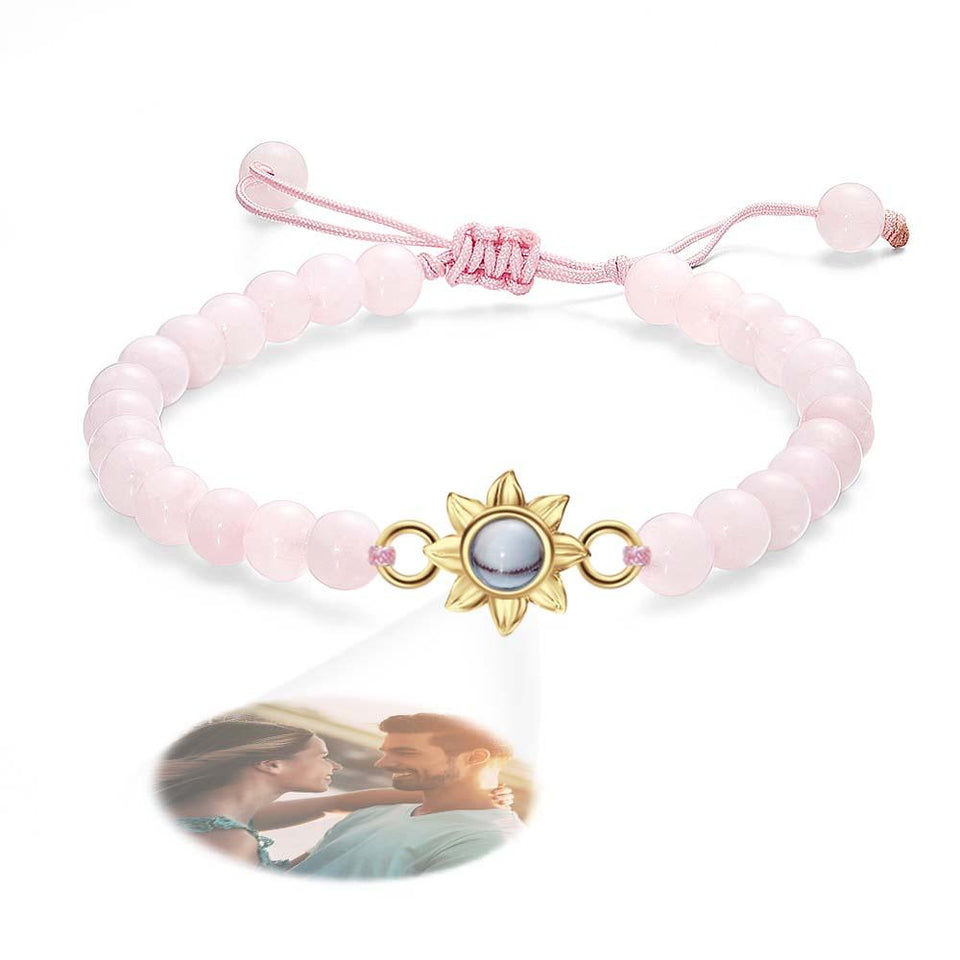 Flower For You - Personalized Photo Projection Beads Bracelet With Sunflower