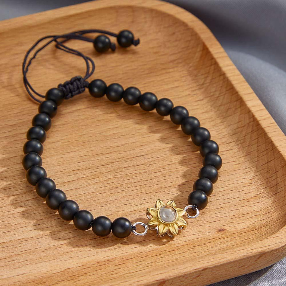 Flower For You - Personalized Photo Projection Beads Bracelet With Sunflower
